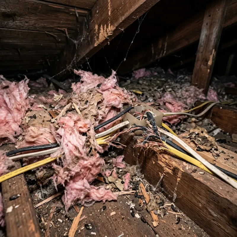 Contaminated ceiling insulation being assessed in a Watsons Creek roof space