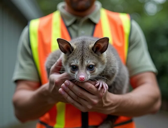 Animal handler safely recovering a deceased possum in Watsons Creek
