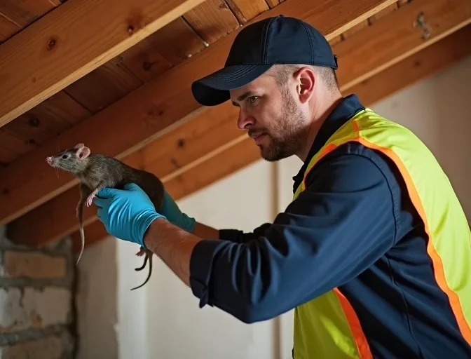 Technician inspecting a roof cavity for a dead rat in Watsons Creek